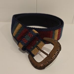 Canada Century Women's Striped Tapestry Belt with Brass Buckle Vintage